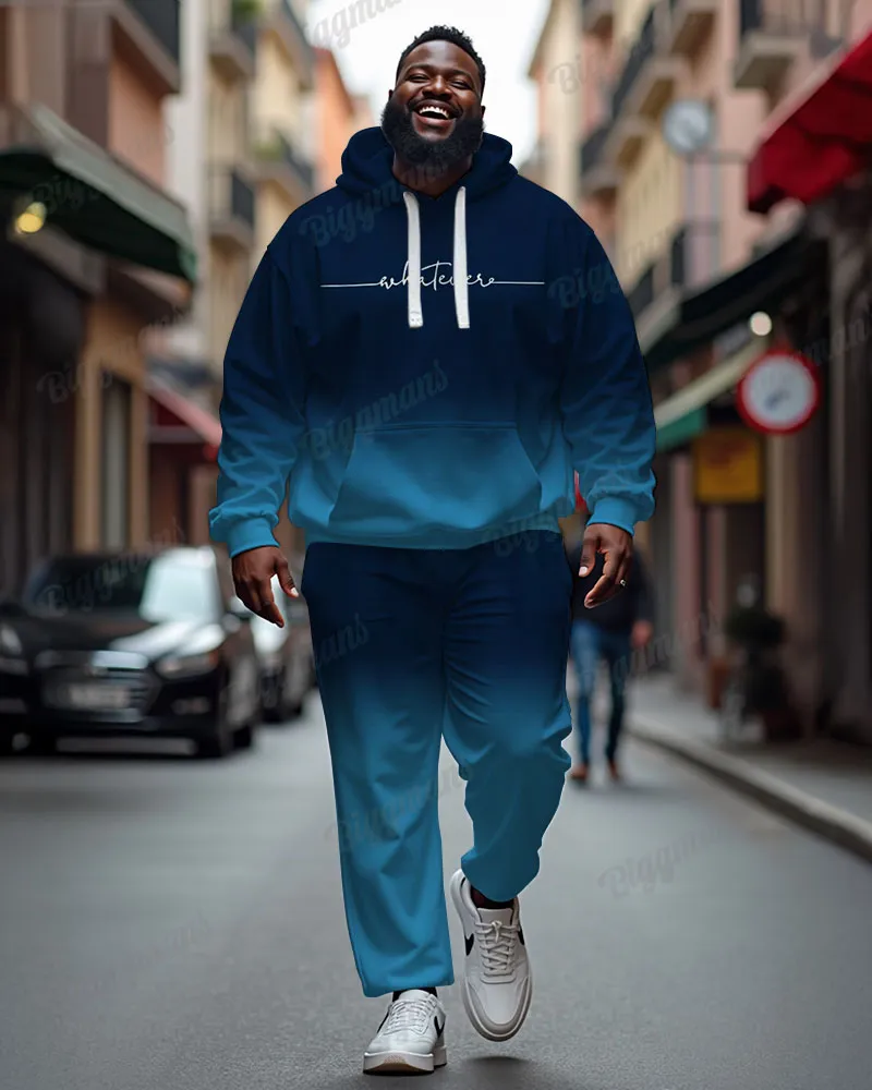 Men's Casual Blue Word Art Gradient Print Big & Tall Hoodie Set sold by Biggmans