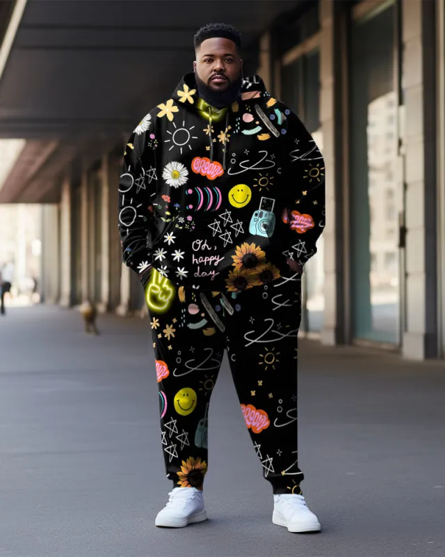 Men's Large Size Illustration Graffiti Hoodie Two Piece Set sold by Biggmans