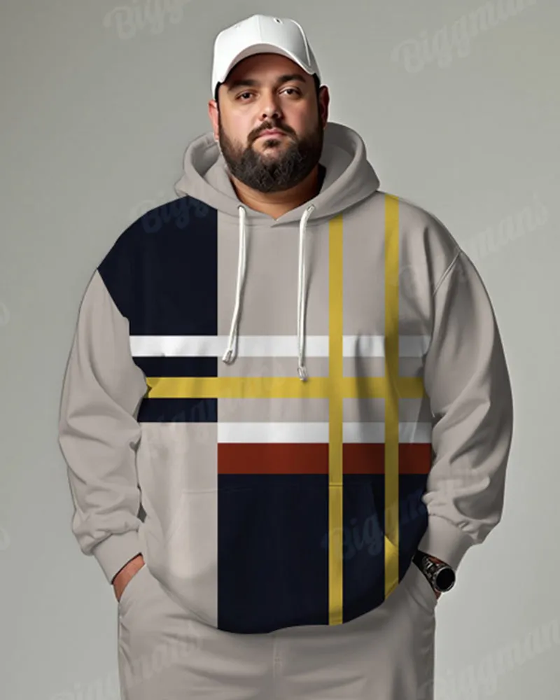 Men's Daily Casual Colorblock Striped Plaid Print Big & Tall Hoodie Set sold by Biggmans product image thumbnail 2