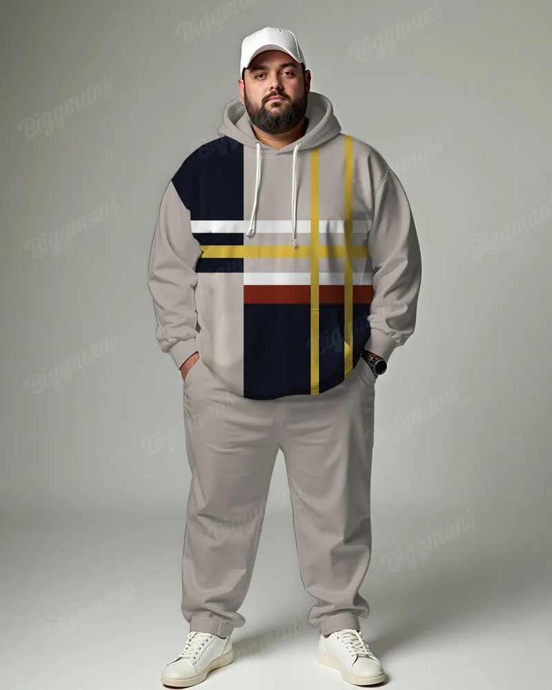 Men's Daily Casual Colorblock Striped Plaid Print Big & Tall Hoodie Set sold by Biggmans