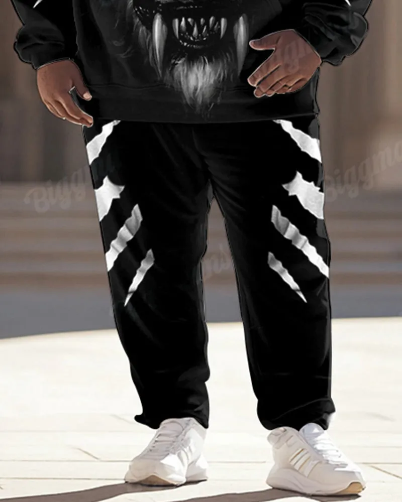 Men’s Street Fashion Graffiti Black And White Wolf Print Big & Tall Hoodie Set sold by Biggmans product image thumbnail 3