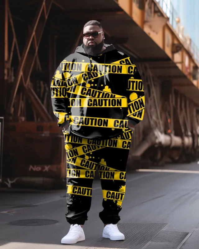 Men's Plus Size Casual Hip Hop Retro Strap Hoodie Two-Piece Set sold by Biggmans