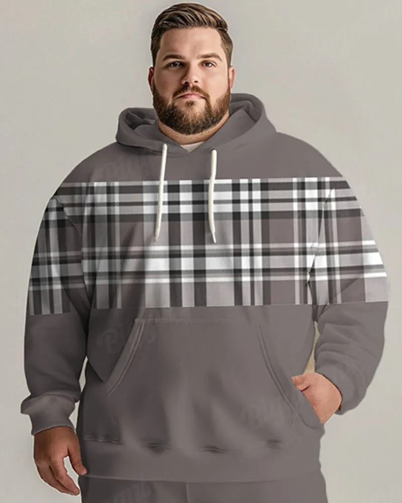 Men's Daily Casual Versatile Classic Grey Plaid Print Big and Tall Hoodie Set sold by Biggmans product image thumbnail 2