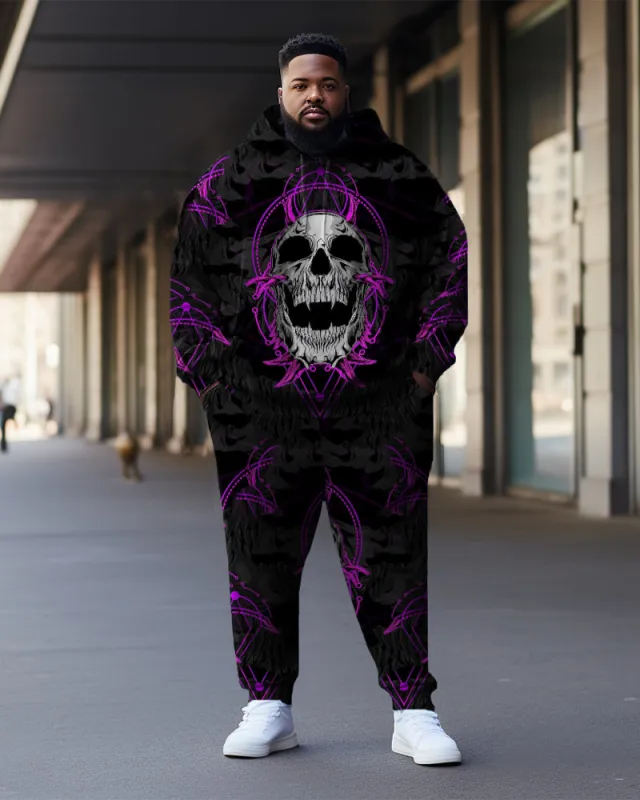 Big & Tall Men's Flame Purple Skull Graffiti Hoodie Two Piece Set sold by Biggmans