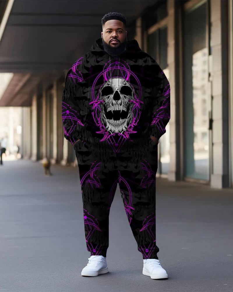 Big & Tall Men's Flame Purple Skull Graffiti Hoodie Two Piece Set sold by Biggmans