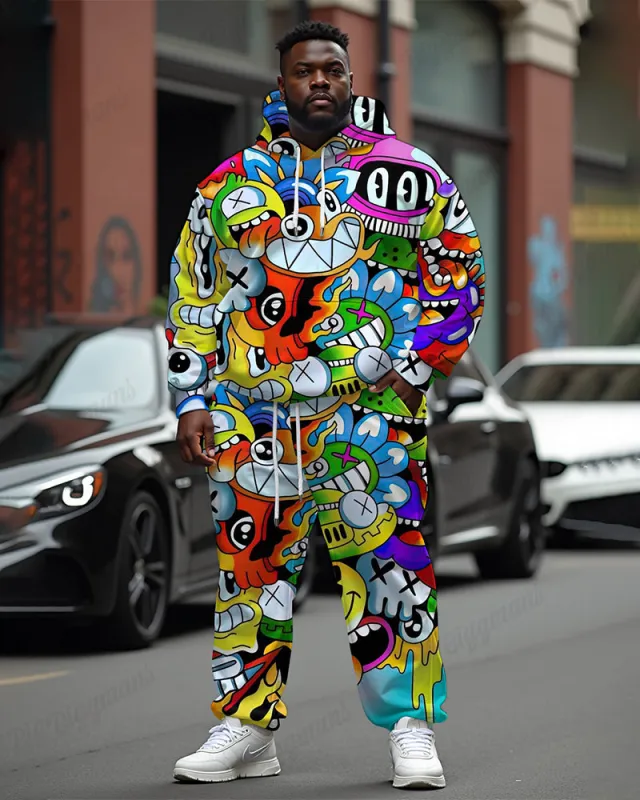Street Fun Cartoon Fashion Men Big & Tall Hoodie Set sold by Biggmans