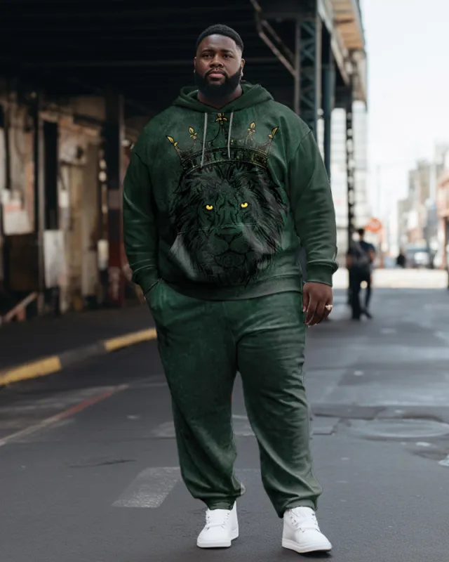 Men's Big and Tall Casual Hip Hop Green Lion Hoodie Two Piece Set sold by Biggmans