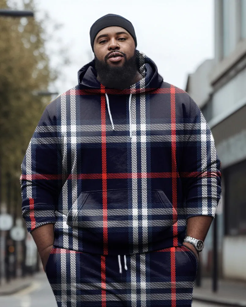 Big Guy’s Check Color Block Casual Hoodie and Sweatpants Two Piece Set sold by Biggmans product image thumbnail 2