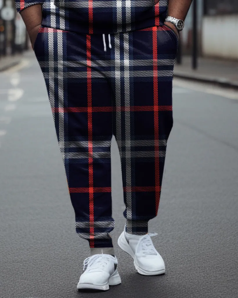 Big Guy’s Check Color Block Casual Hoodie and Sweatpants Two Piece Set sold by Biggmans product image thumbnail 3