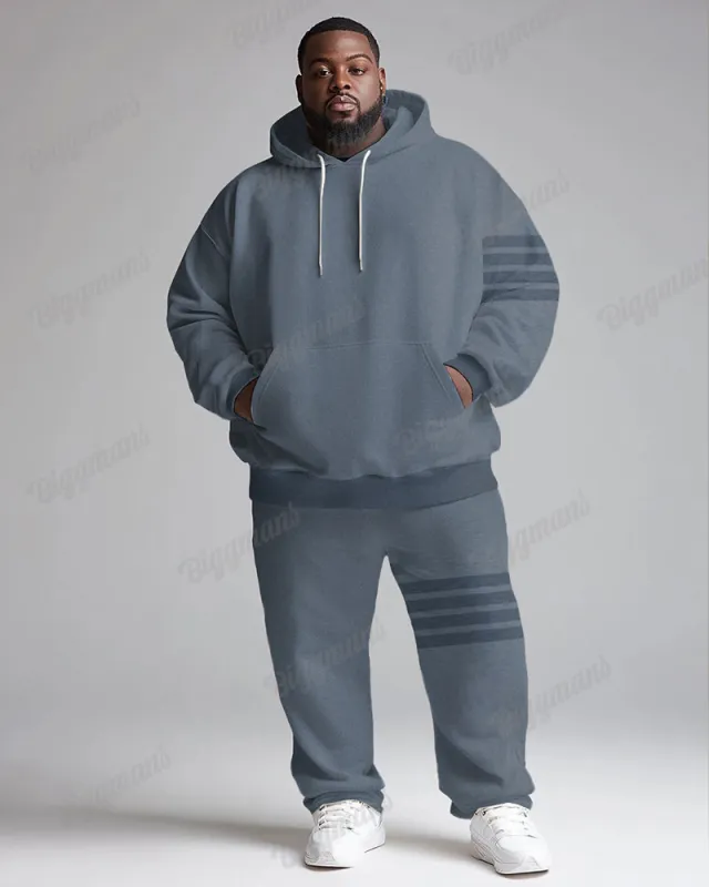 Men's Daily Casual Simple Blue Stripe Print Big & Tall Hoodie Set sold by Biggmans