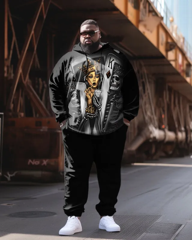Big Men's 2 Piece Tracksuit Casual Poker Queen Hoodie Pants Set sold by Biggmans