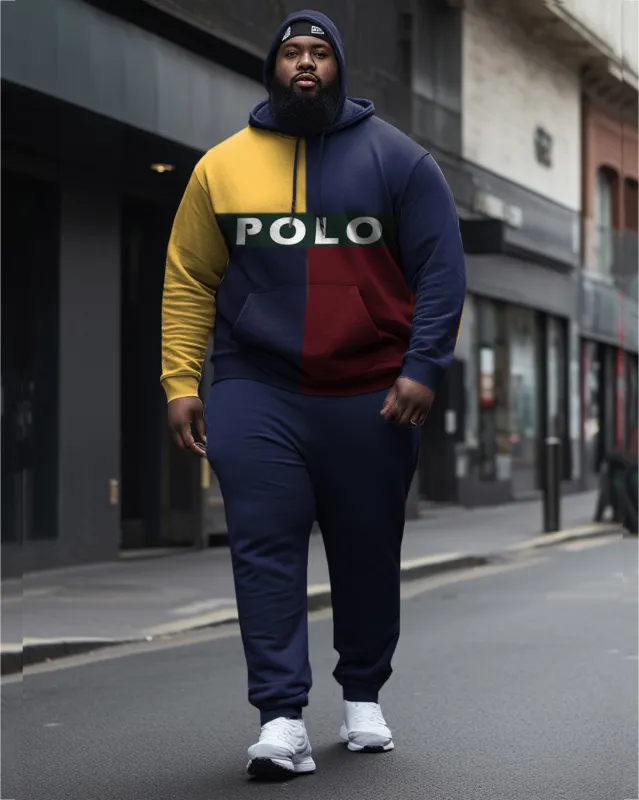 Big Men's Color Block Casual Sports Hoodie Long Sleeve Two Piece Set sold by Biggmans