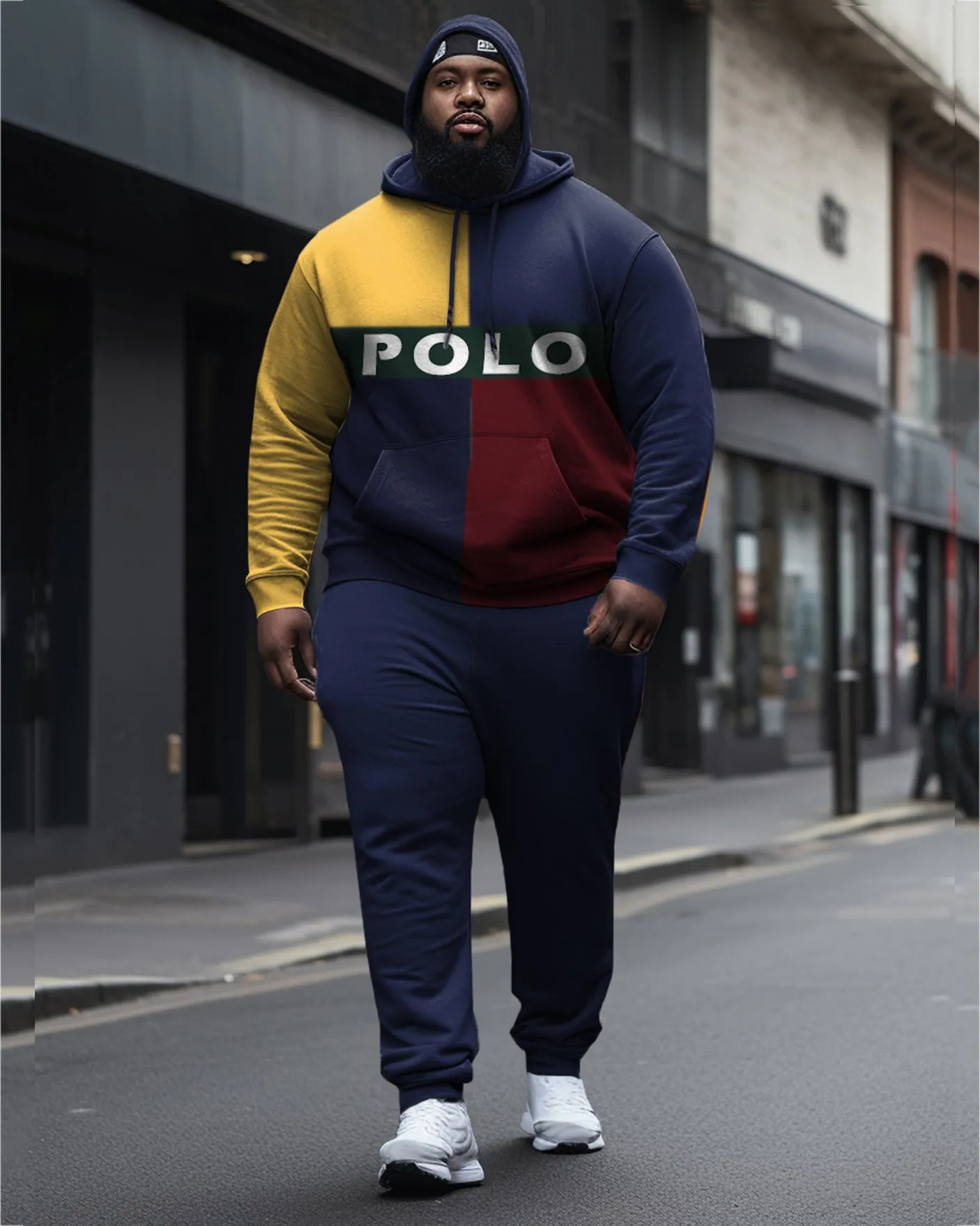 Big Men's Color Block Casual Sports Hoodie Long Sleeve Two Piece Set sold by Biggmans