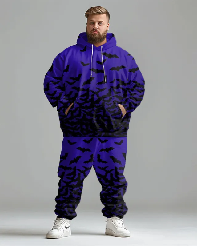 Men's Halloween Gradient Bat Print Big and Tall Hoodie Set sold by Biggmans