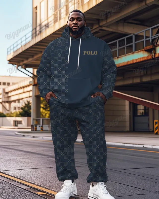 Men's Casual Blue Pattern Letter Print Big Size Hoodie Set sold by Biggmans