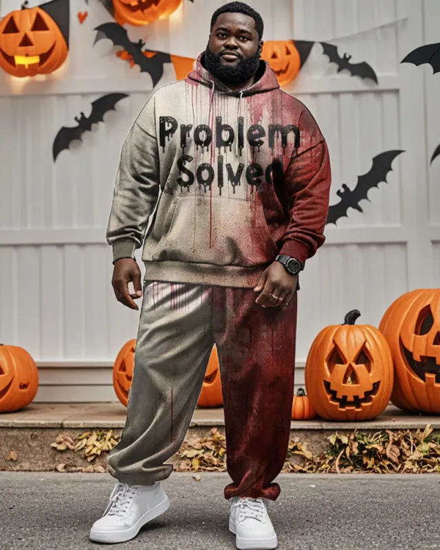 Halloween Blood Problem Monogram Print Hoodie Big Men's Two-piece Set sold by Biggmans