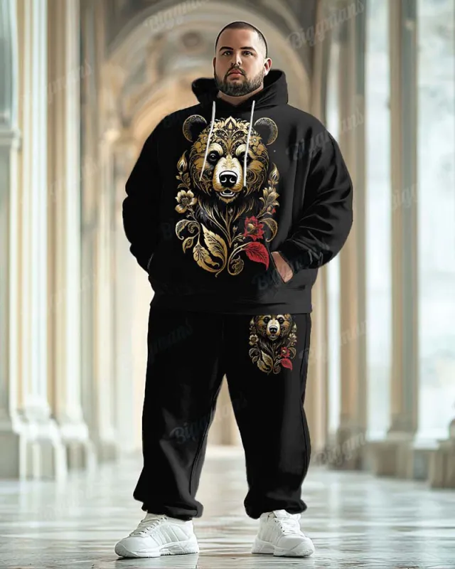 Men's Classical Luxury Bear Pattern Big and Tall Hoodie Set sold by Biggmans