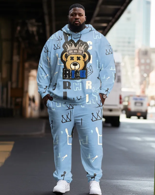 Big Guy’s Casual Hip Hop Crown Bear Hoodie Tracksuit Two Piece Set sold by Biggmans