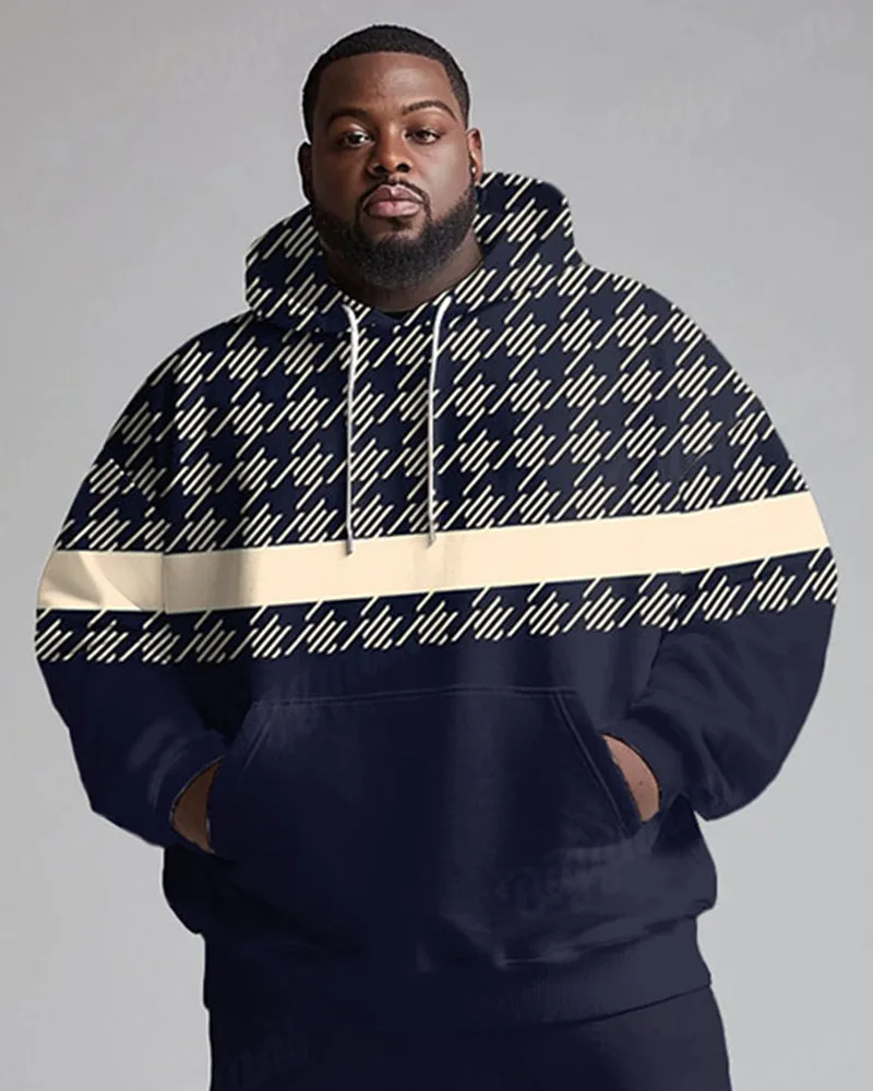 Men's Daily Casual Versatile Purple Striped Geometric Print Big and Tall Hoodie Set sold by Biggmans product image thumbnail 2