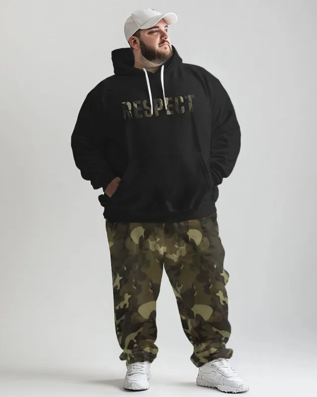 Men's Street Fashion Camouflage Alphabet Print Big and Tall Hoodie Set sold by Biggmans