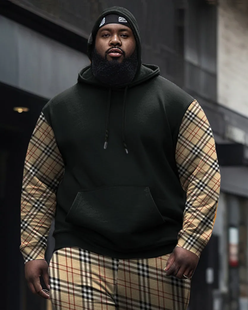 Men's Plus Size Plaid Casual Sports Hoodie Long Sleeve Color Block Two Piece Set sold by Biggmans product image thumbnail 2
