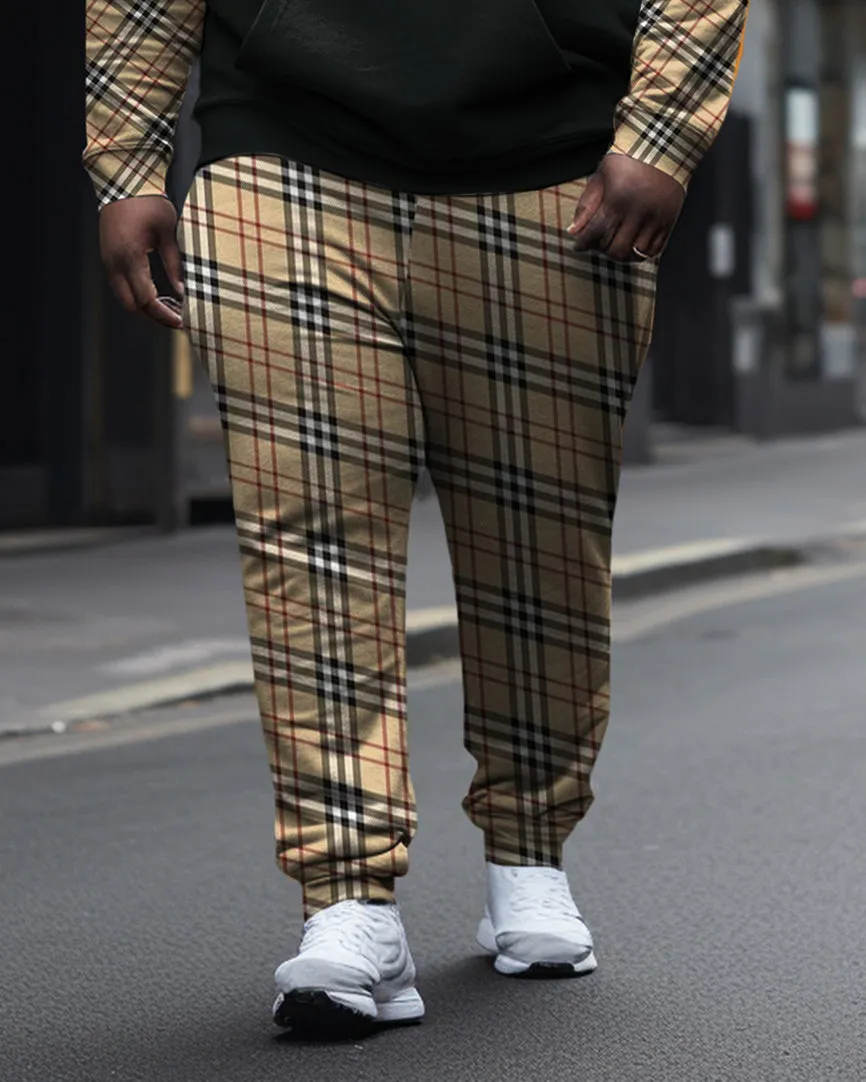 Men's Plus Size Plaid Casual Sports Hoodie Long Sleeve Color Block Two Piece Set sold by Biggmans product image thumbnail 3