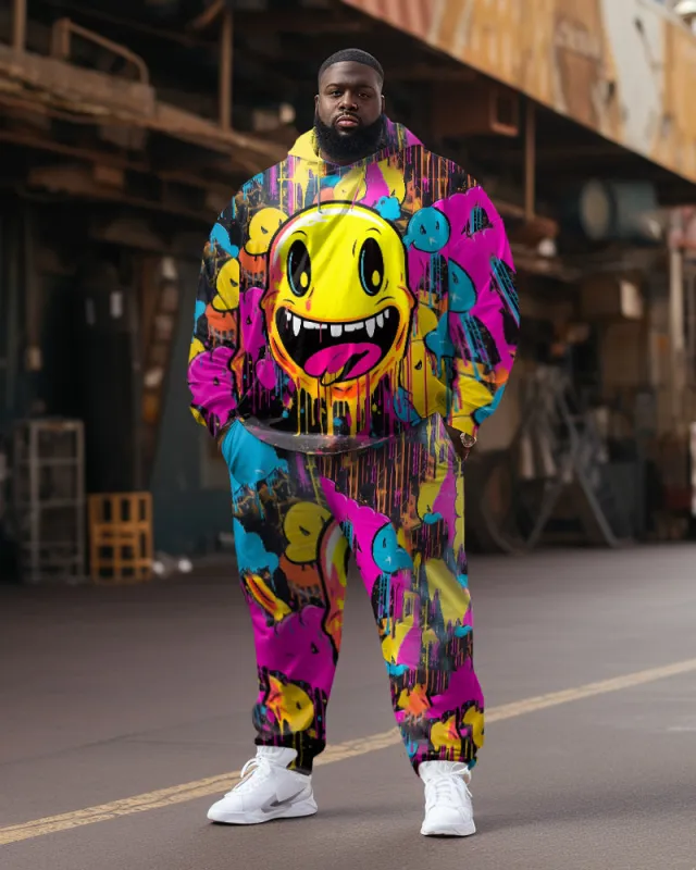 Men's Smiley Face Graffiti Splash Ink Long Sleeve Hoodie Set sold by Biggmans