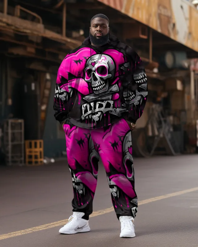 Men's Large Size Pink Heart Skull Hoodie Two Piece Set sold by Biggmans