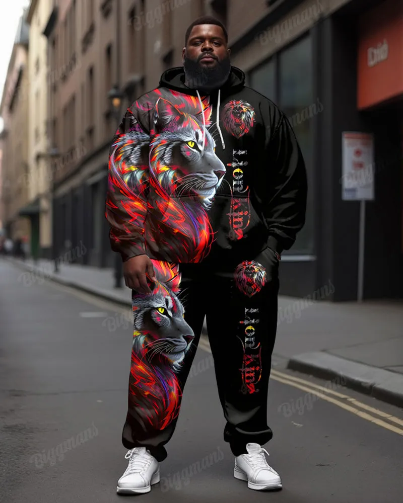 Men's Street Fashion Lion Alphabet Print Big and Tall Hoodie Set sold by Biggmans