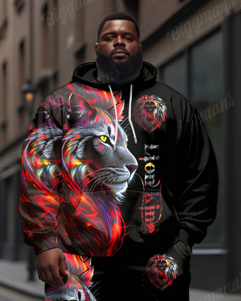 Men's Street Fashion Lion Alphabet Print Big and Tall Hoodie Set sold by Biggmans product image thumbnail 2