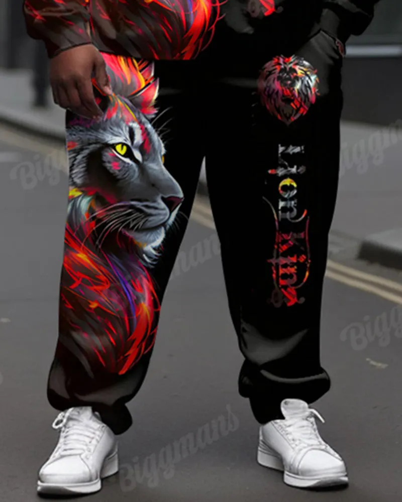 Men's Street Fashion Lion Alphabet Print Big and Tall Hoodie Set sold by Biggmans product image thumbnail 3