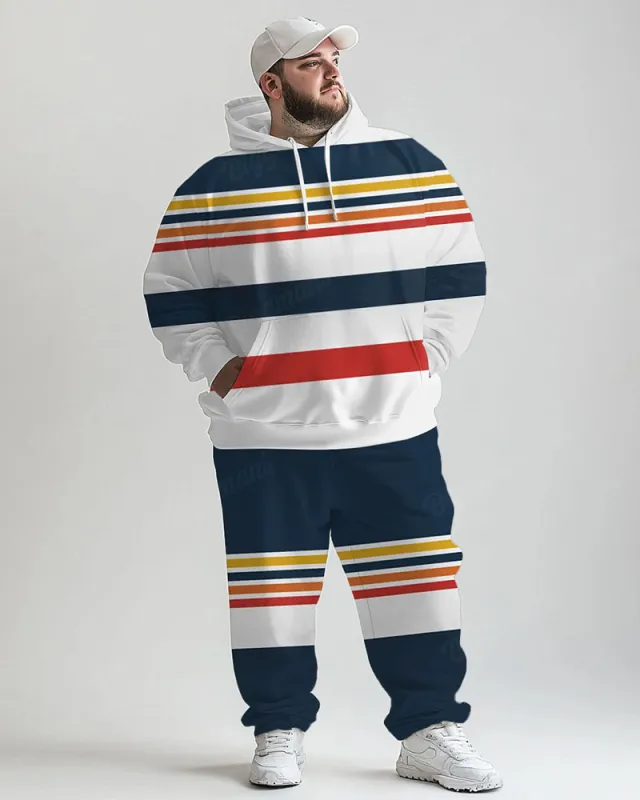 Men's Daily Casual Three Color Stripe Print Big and Tall Hoodie Set sold by Biggmans