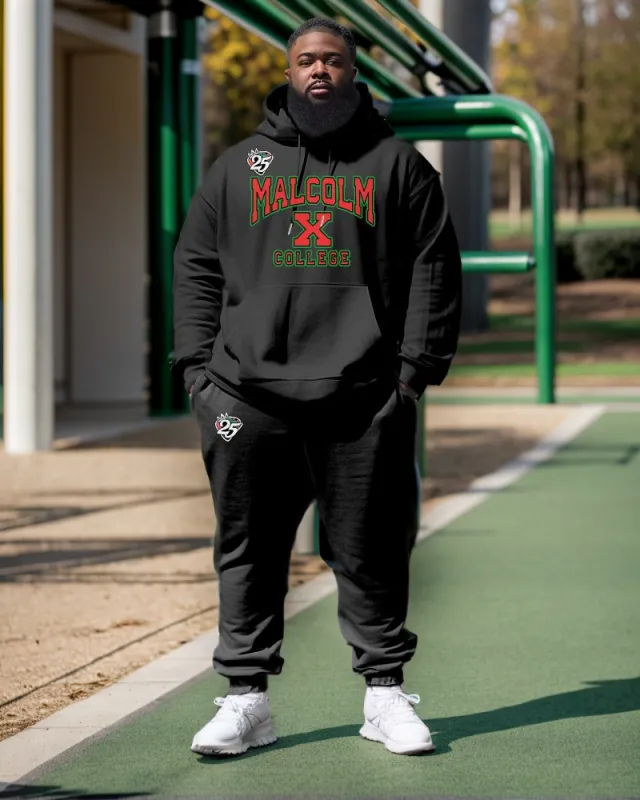 Men's Plus Size Malcolm X College Hoodie and Sweatpants Two Piece Set sold by Biggmans