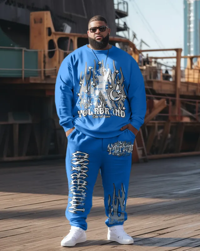 Men's Plus Size Flame Star Moon Sweatshirt Two-Piece Set sold by Biggmans