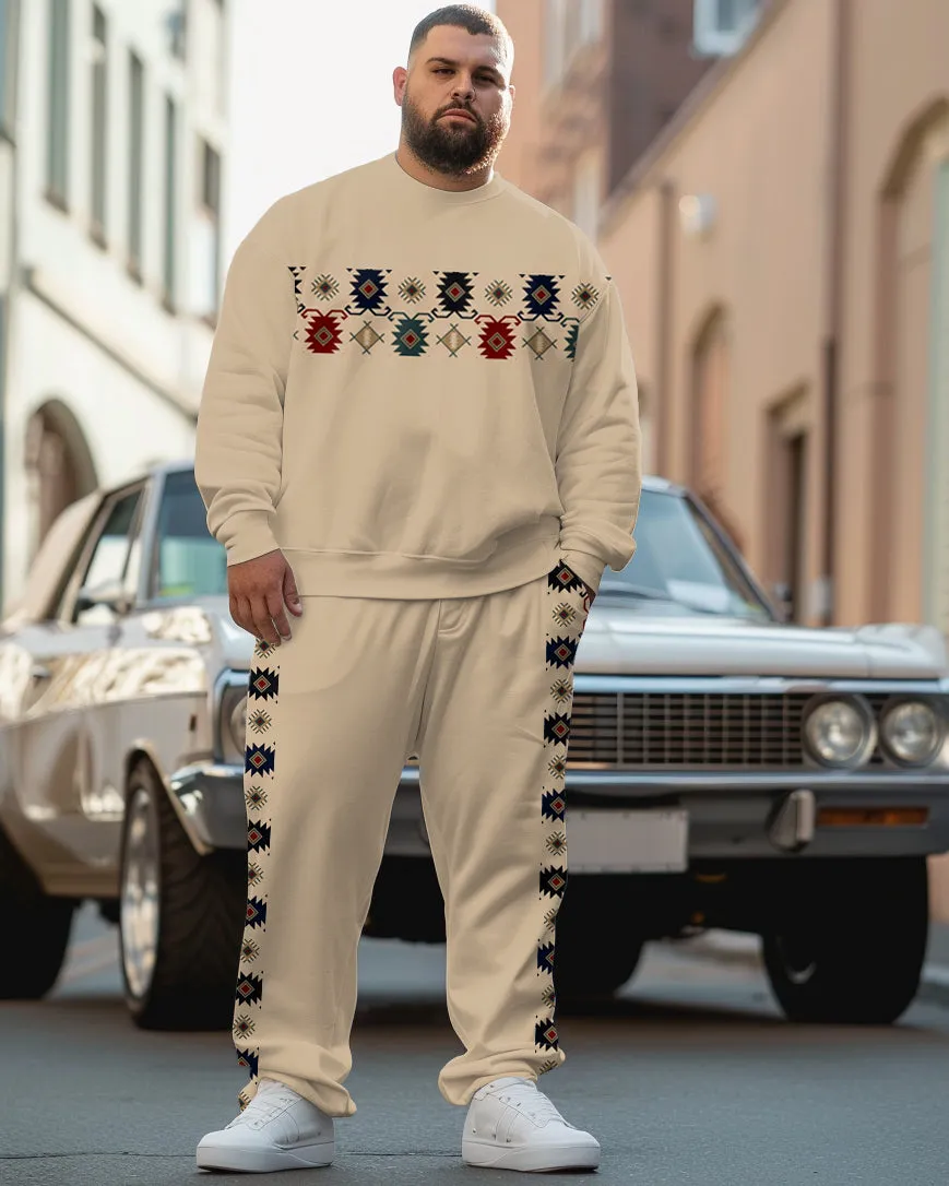 Men's Plus Size Simple Stitching Ethnic Pattern Sweatshirt Two-Piece Set sold by Biggmans
