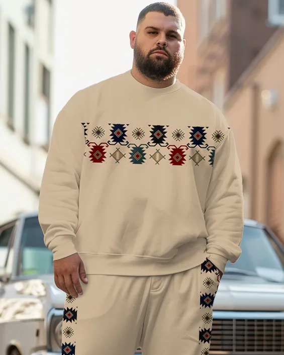 Men's Plus Size Simple Stitching Ethnic Pattern Sweatshirt Two-Piece Set sold by Biggmans product image thumbnail 2