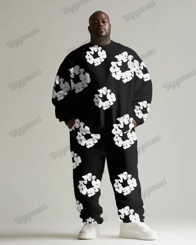 Men's Plus Size Classic Cotton Print Sweatshirt Two-Piece Set sold by Biggmans