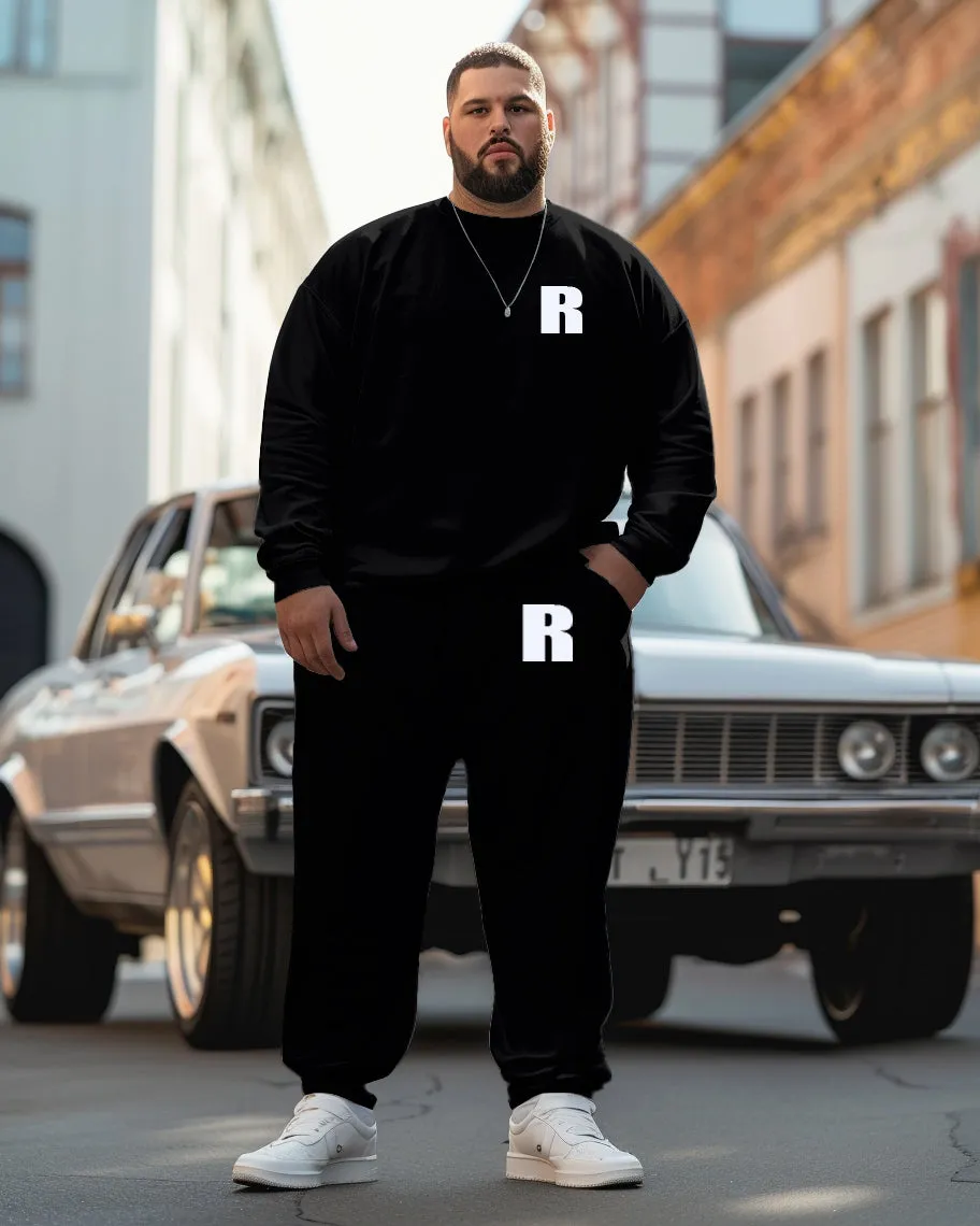 Men's Plus Size All-Match Simple Black Letter Print Sweatshirt Two-Piece Set sold by Biggmans