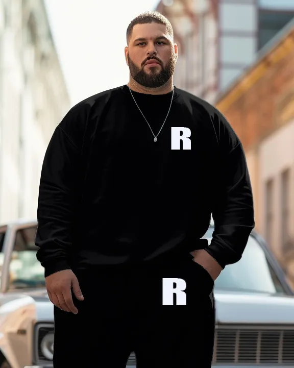 Men's Plus Size All-Match Simple Black Letter Print Sweatshirt Two-Piece Set sold by Biggmans product image thumbnail 2