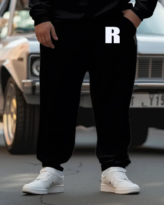 Men's Plus Size All-Match Simple Black Letter Print Sweatshirt Two-Piece Set sold by Biggmans product image thumbnail 3