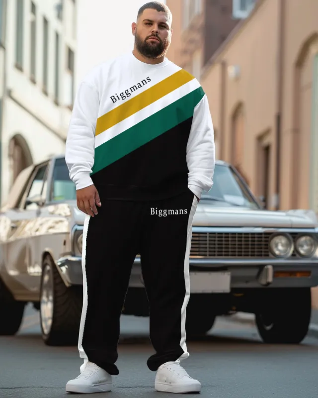 Men's Plus Size Simple Colorblock Alphabet Sweatshirt Two-Piece Set sold by Biggmans