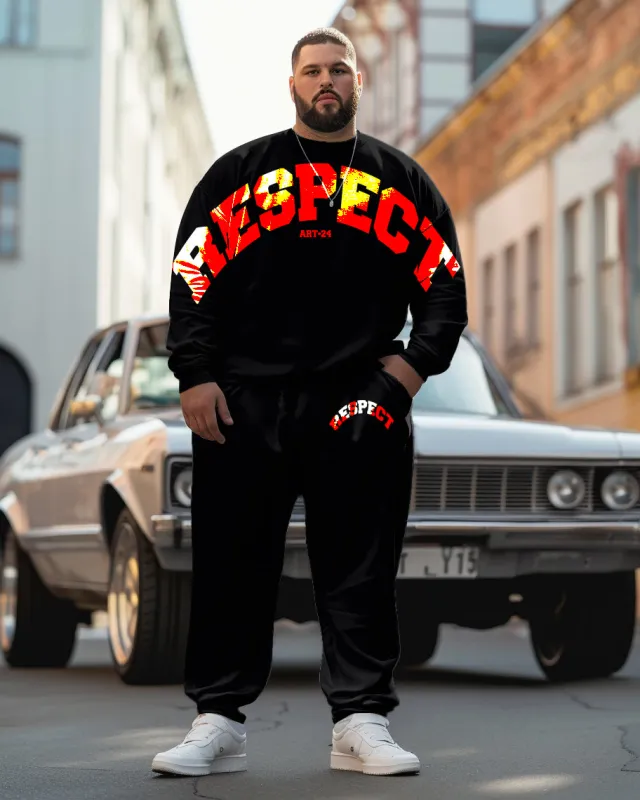 Men's Plus Size Respect Letter Print Sweatshirt Two-Piece Set sold by Biggmans