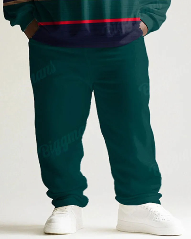 Men's Simple Green Stripe Print Plus Size Round Neck Sweatshirt Suit sold by Biggmans product image thumbnail 3