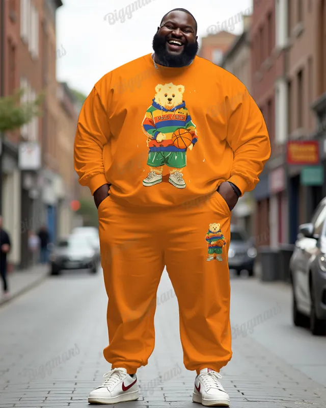 Men's Casual Orange Basketball Bear Letter Print Plus Size Sweatshirt Suit sold by Biggmans