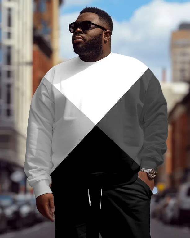 Men's Plus Size Simple All-Match Color Block Patchwork Printed Sweater Two-Piece Set sold by Biggmans product image thumbnail 2