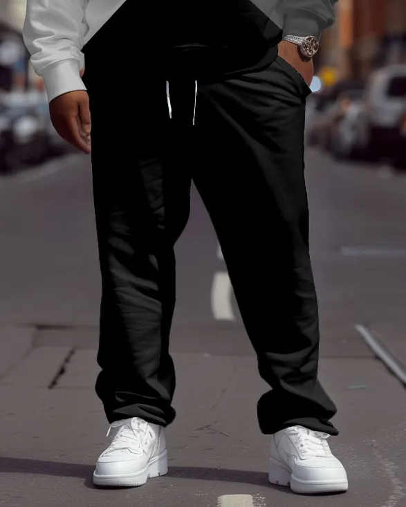 Men's Plus Size Simple All-Match Color Block Patchwork Printed Sweater Two-Piece Set sold by Biggmans product image thumbnail 3