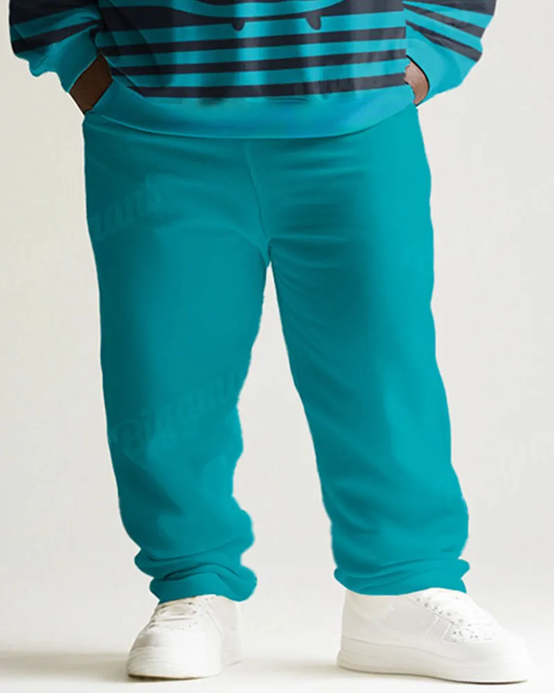 Men's Simple Green Stripe Cartoon Print Plus Size Round Neck Sweatshirt Suit sold by Biggmans product image thumbnail 3