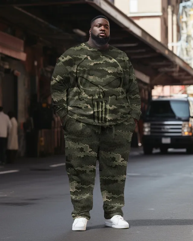 Men's Large Size Sweatsuit Skull Camouflage Sweatshirt Two Piece Set sold by Biggmans