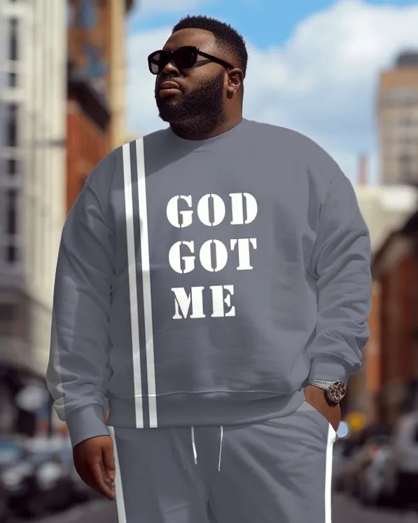 Men's Plus Size Casual Simple God Get Me Letter Print Sweatshirt Two-Piece Set sold by Biggmans product image thumbnail 2