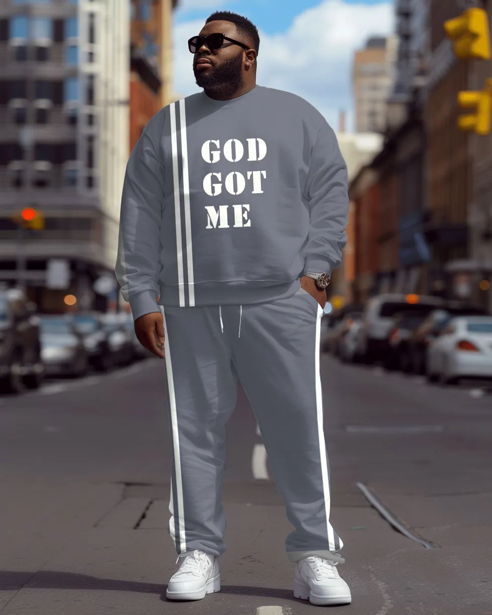 Men's Plus Size Casual Simple God Get Me Letter Print Sweatshirt Two-Piece Set sold by Biggmans